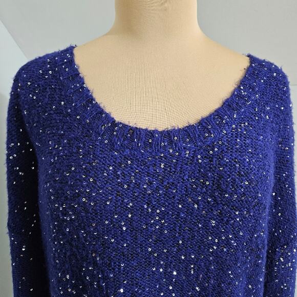 Allen B by Allen Schwartz Sweater Sequin Drop Shoulder Blue High Low XL Bling - Picture 6 of 14